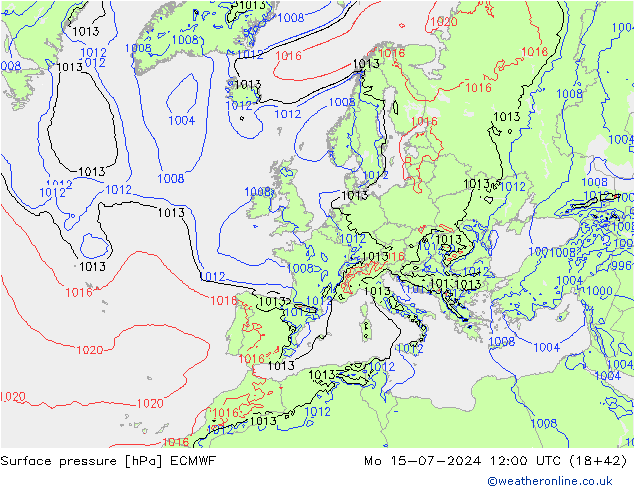 Luchtdruk (Grond) ECMWF ma 15.07.2024 12 UTC
