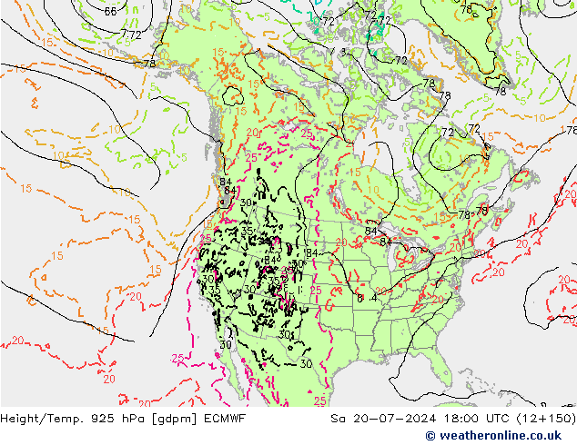 Hoogte/Temp. 925 hPa ECMWF za 20.07.2024 18 UTC