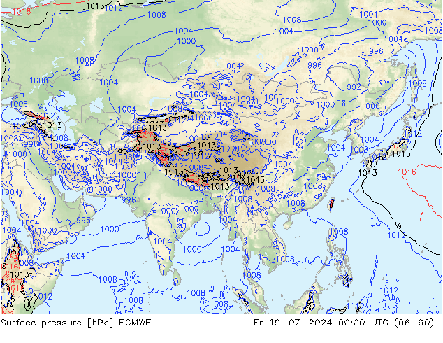 Luchtdruk (Grond) ECMWF vr 19.07.2024 00 UTC