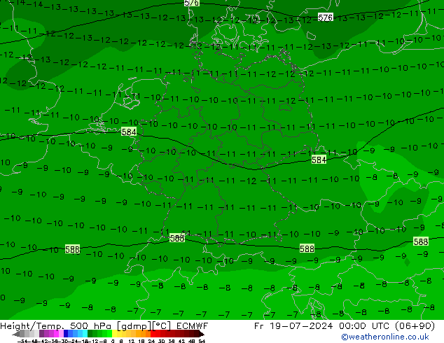 Hoogte/Temp. 500 hPa ECMWF vr 19.07.2024 00 UTC