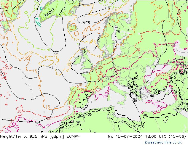 Hoogte/Temp. 925 hPa ECMWF ma 15.07.2024 18 UTC