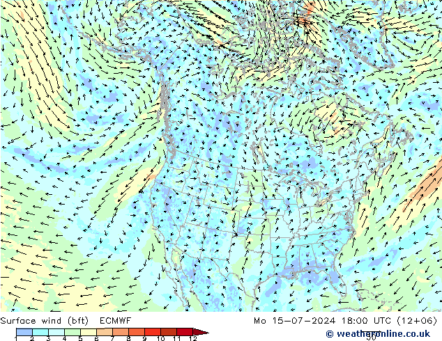 Wind 10 m (bft) ECMWF ma 15.07.2024 18 UTC