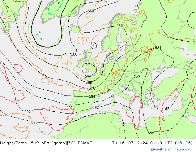 Z500/Regen(+SLP)/Z850 ECMWF di 16.07.2024 00 UTC