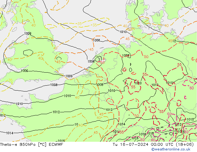 Theta-e 850hPa ECMWF di 16.07.2024 00 UTC