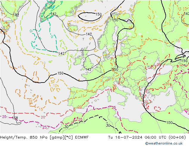 Z500/Regen(+SLP)/Z850 ECMWF di 16.07.2024 06 UTC