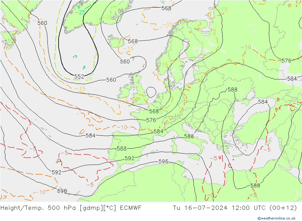 Z500/Rain (+SLP)/Z850 ECMWF 星期二 16.07.2024 12 UTC