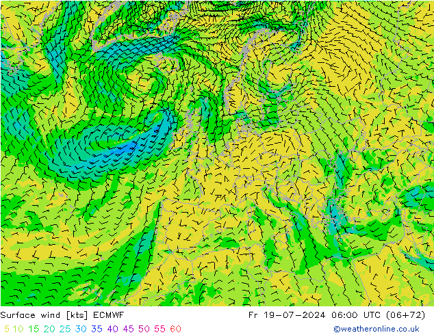 风 10 米 ECMWF 星期五 19.07.2024 06 UTC