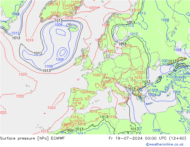 地面气压 ECMWF 星期五 19.07.2024 00 UTC