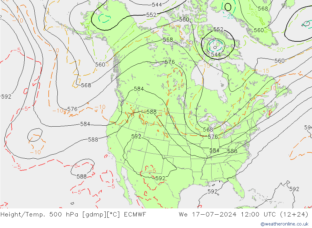 Z500/Rain (+SLP)/Z850 ECMWF 星期三 17.07.2024 12 UTC