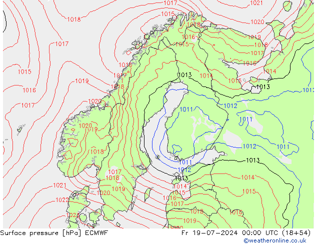 地面气压 ECMWF 星期五 19.07.2024 00 UTC