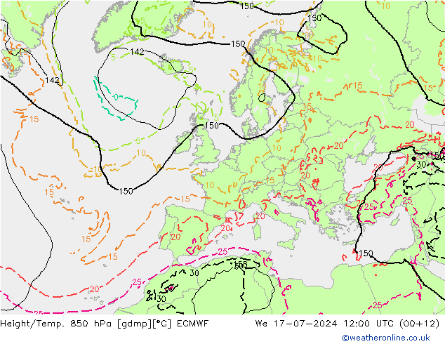 Z500/Regen(+SLP)/Z850 ECMWF wo 17.07.2024 12 UTC