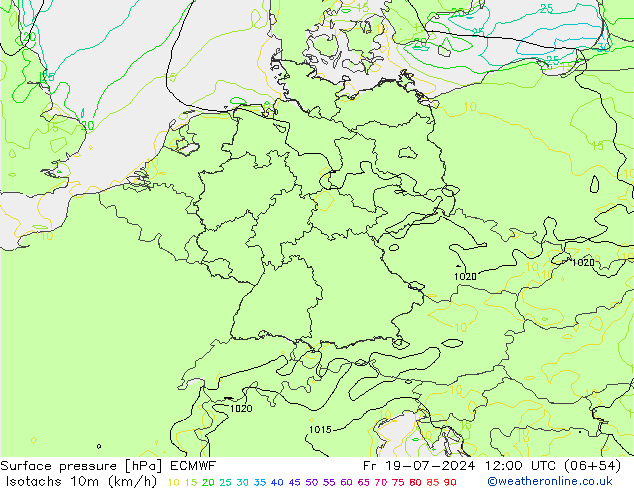 Isotachen (km/h) ECMWF vr 19.07.2024 12 UTC