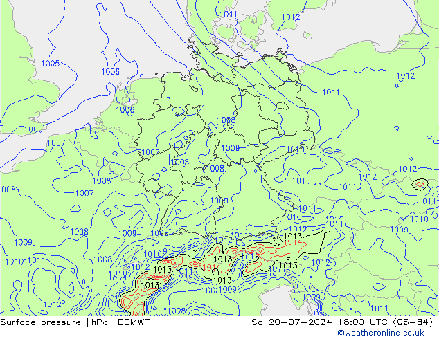 Luchtdruk (Grond) ECMWF za 20.07.2024 18 UTC