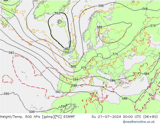 Hoogte/Temp. 500 hPa ECMWF zo 21.07.2024 00 UTC