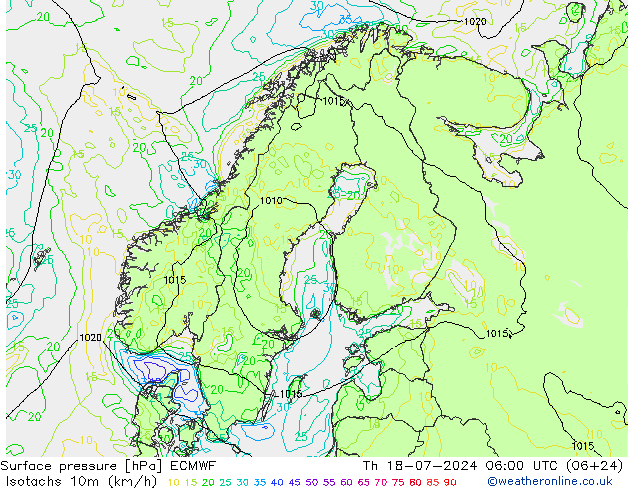 10米等风速线 (kph) ECMWF 星期四 18.07.2024 06 UTC