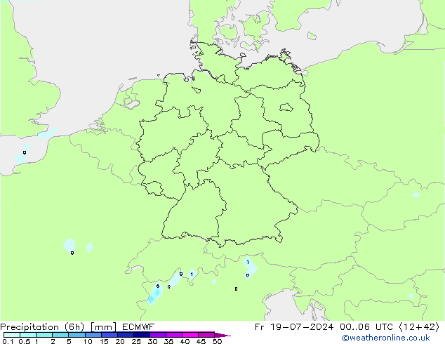 Totale neerslag (6h) ECMWF vr 19.07.2024 06 UTC