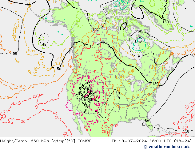 Z500/Rain (+SLP)/Z850 ECMWF 星期四 18.07.2024 18 UTC