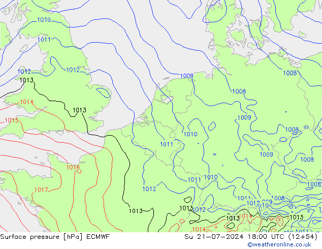 Luchtdruk (Grond) ECMWF zo 21.07.2024 18 UTC