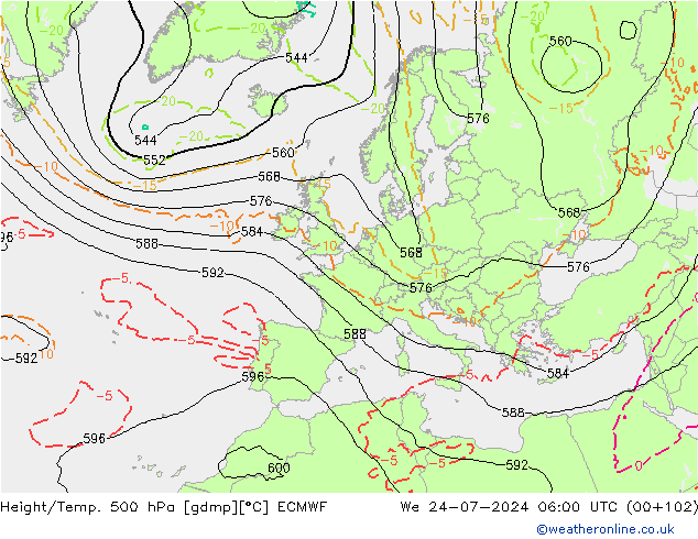 Z500/Regen(+SLP)/Z850 ECMWF wo 24.07.2024 06 UTC