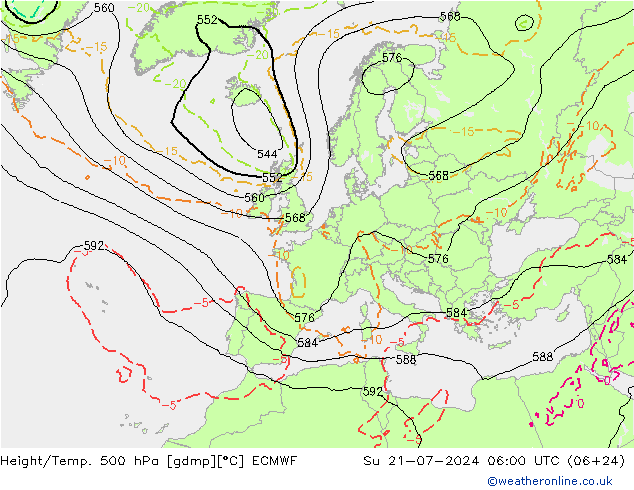 Hoogte/Temp. 500 hPa ECMWF zo 21.07.2024 06 UTC