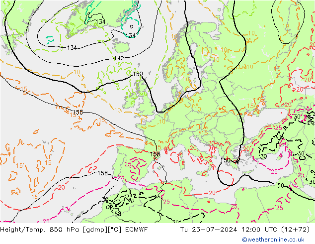 Z500/Regen(+SLP)/Z850 ECMWF di 23.07.2024 12 UTC
