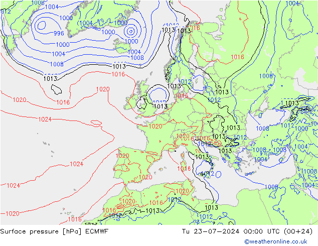 Luchtdruk (Grond) ECMWF di 23.07.2024 00 UTC