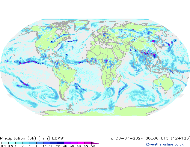 Totale neerslag (6h) ECMWF di 30.07.2024 06 UTC