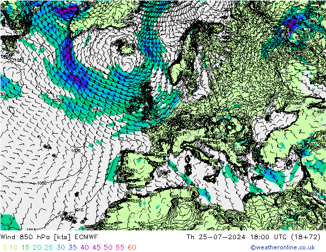 Wind 850 hPa ECMWF do 25.07.2024 18 UTC