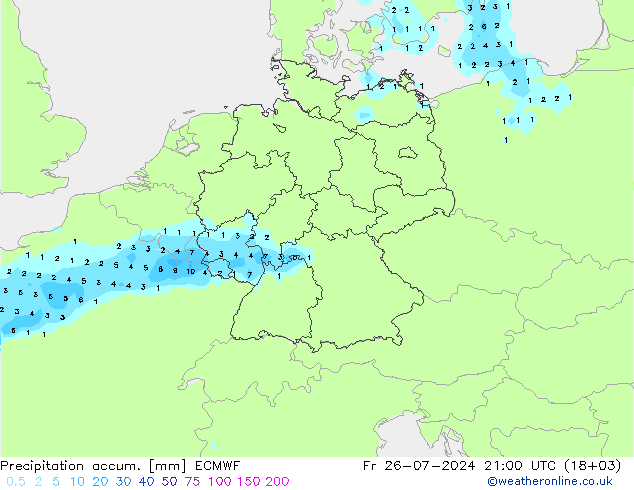 Precipitation accum. ECMWF Fr 26.07.2024 21 UTC