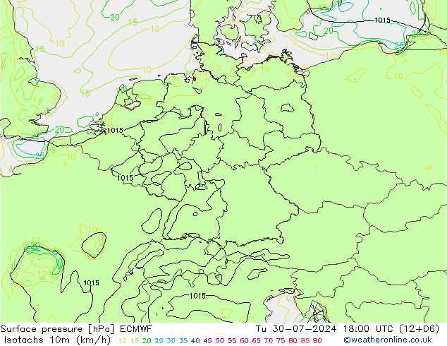 Isotachen (km/h) ECMWF di 30.07.2024 18 UTC