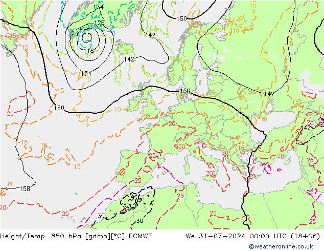 Z500/Rain (+SLP)/Z850 ECMWF 星期三 31.07.2024 00 UTC