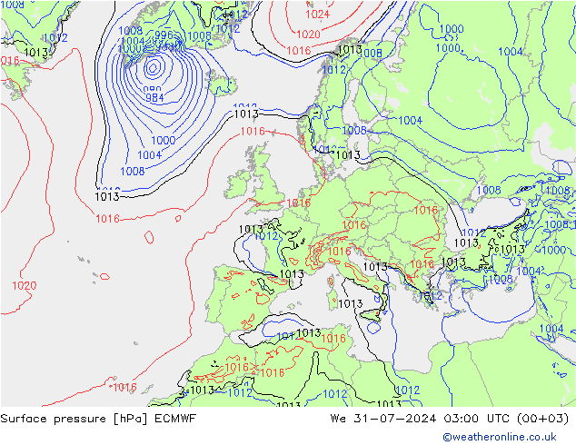 地面气压 ECMWF 星期三 31.07.2024 03 UTC