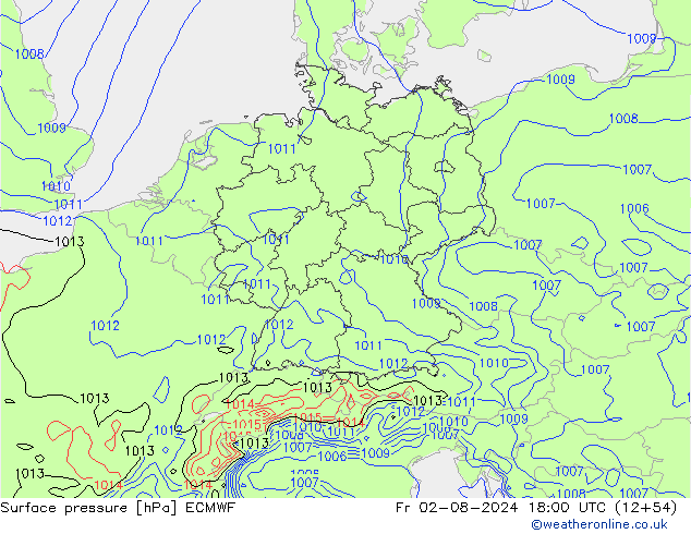 Luchtdruk (Grond) ECMWF vr 02.08.2024 18 UTC