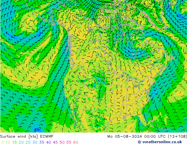 风 10 米 ECMWF 星期一 05.08.2024 00 UTC