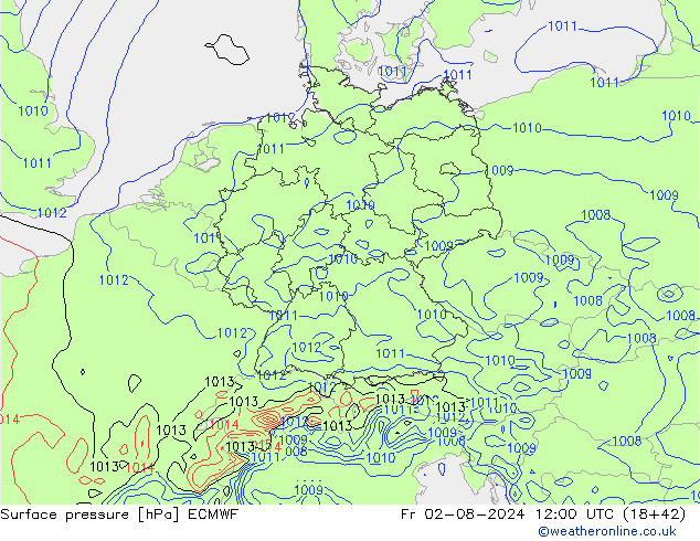 Luchtdruk (Grond) ECMWF vr 02.08.2024 12 UTC