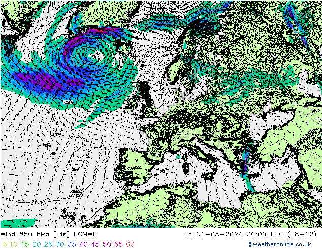 Wind 850 hPa ECMWF do 01.08.2024 06 UTC