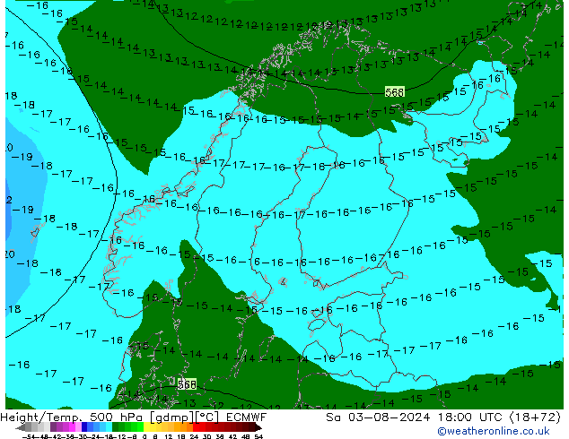 Height/Temp. 500 hPa ECMWF 星期六 03.08.2024 18 UTC