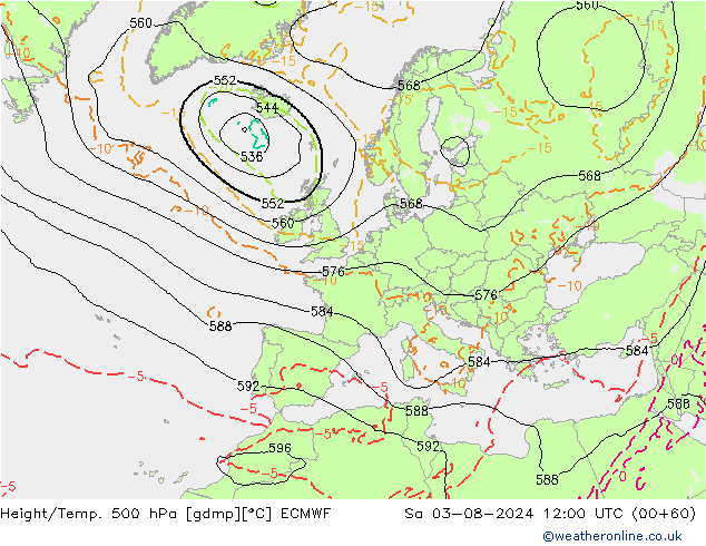 Z500/Rain (+SLP)/Z850 ECMWF 星期六 03.08.2024 12 UTC
