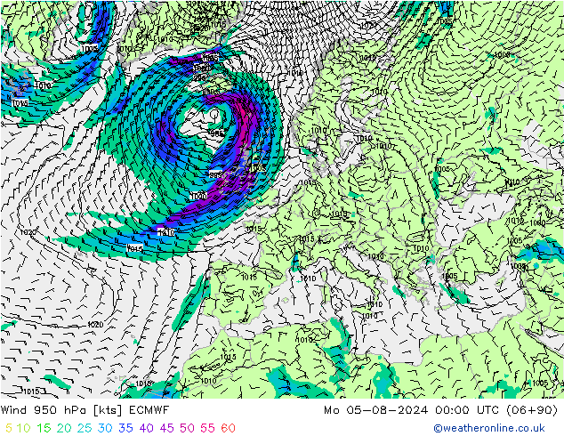 风 950 hPa ECMWF 星期一 05.08.2024 00 UTC