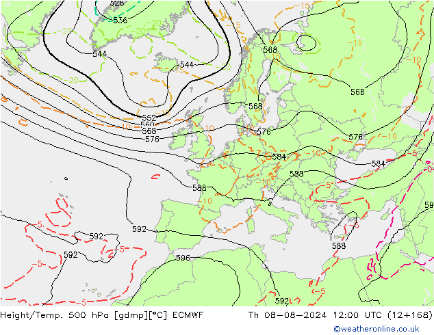Z500/Rain (+SLP)/Z850 ECMWF 星期四 08.08.2024 12 UTC