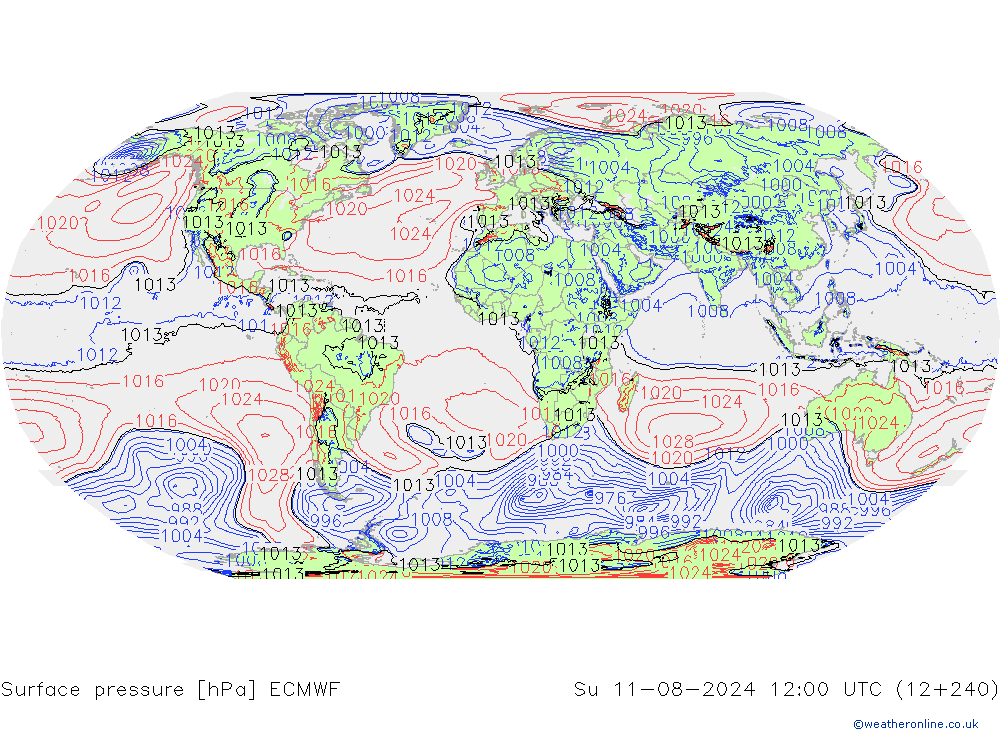 Luchtdruk (Grond) ECMWF zo 11.08.2024 12 UTC