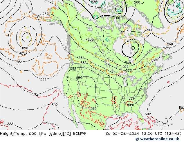 Z500/Rain (+SLP)/Z850 ECMWF 星期六 03.08.2024 12 UTC