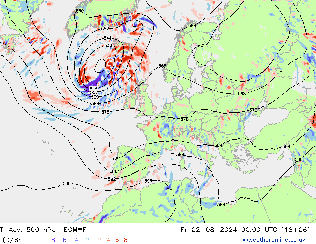 T-Adv. 500 hPa ECMWF vr 02.08.2024 00 UTC