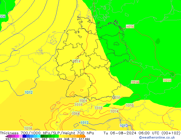 Dikte700-1000 hPa ECMWF di 06.08.2024 06 UTC