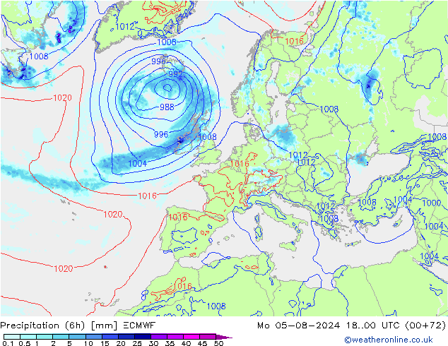 Totale neerslag (6h) ECMWF ma 05.08.2024 00 UTC