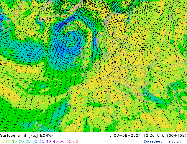 Wind 10 m ECMWF di 06.08.2024 12 UTC