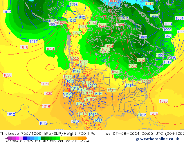 Thck 700-1000 hPa ECMWF 星期三 07.08.2024 00 UTC