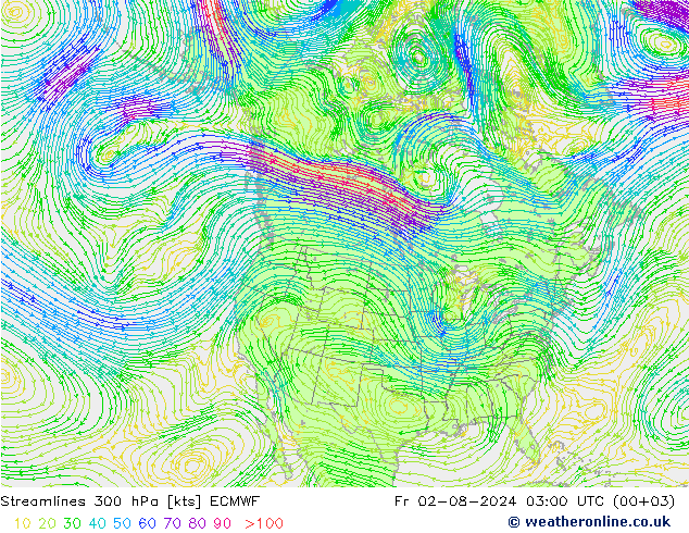 风 300 hPa ECMWF 星期五 02.08.2024 03 UTC