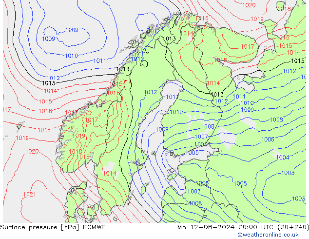 地面气压 ECMWF 星期一 12.08.2024 00 UTC