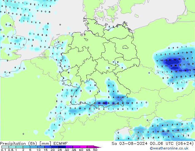 Z500/Rain (+SLP)/Z850 ECMWF 星期六 03.08.2024 06 UTC